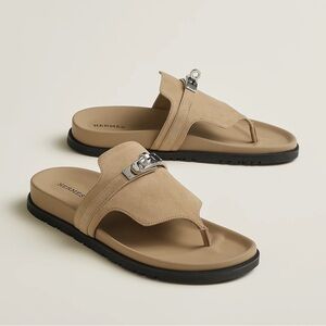 Hermes Empire Sandal in Tan Suede